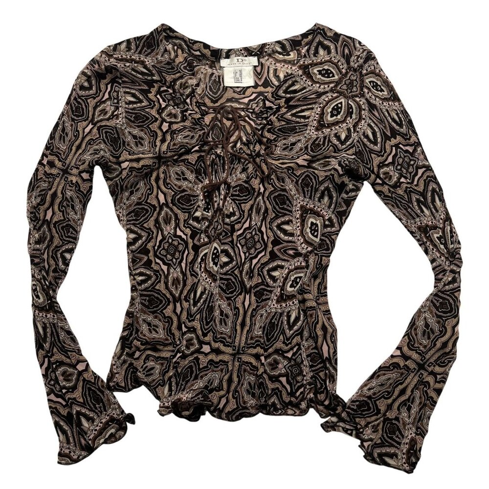 Vinatge Y2K D Paisley Long Sleeve Top in Brown